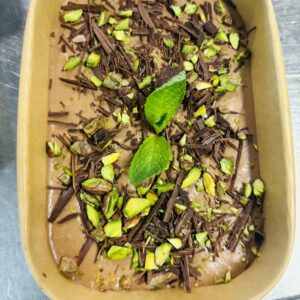 Chocolate mousse with pistachio available at Ombra Italian Newstead and Chermside